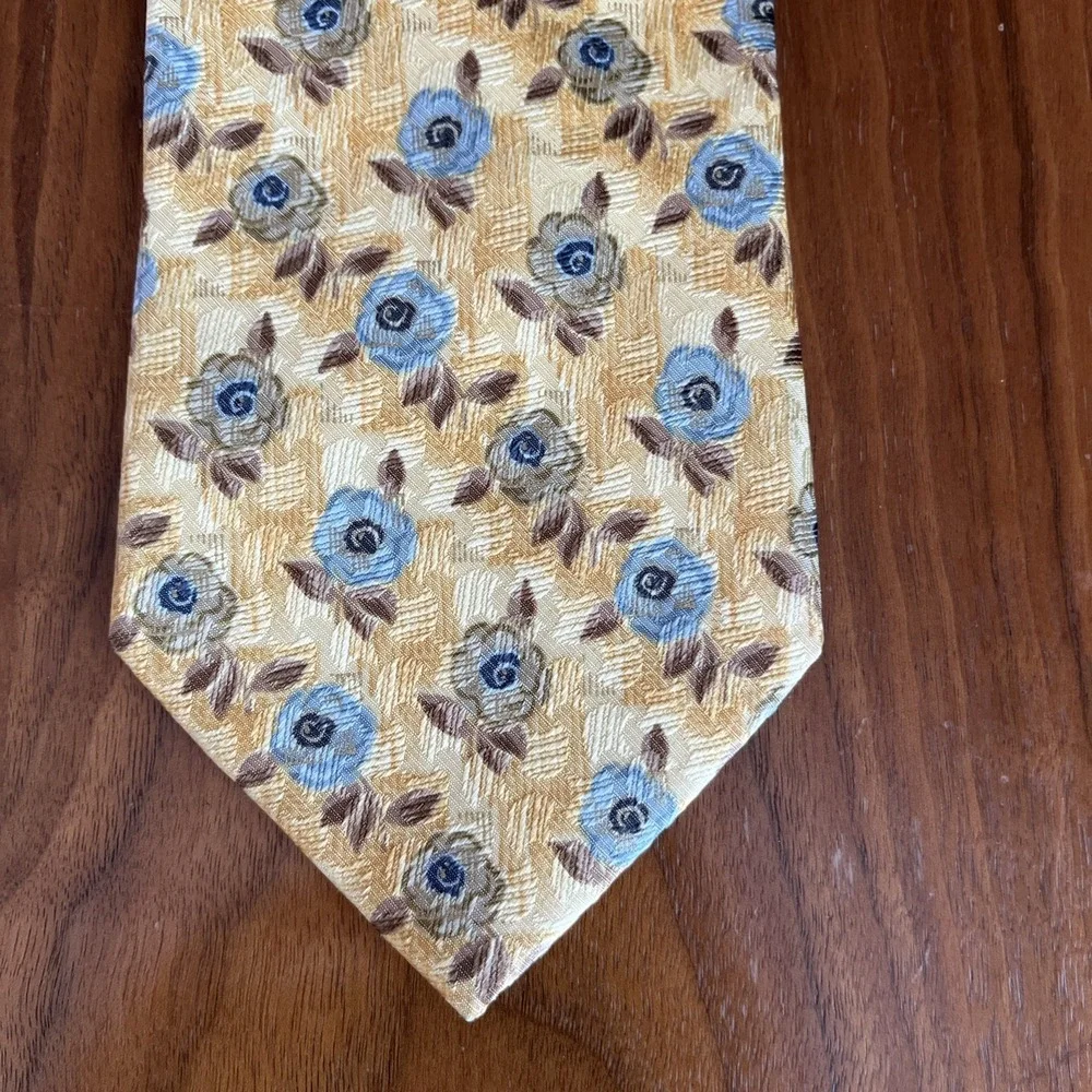 Ermenegildo Zegna Silk Tie Yellow Blue Green Floral All Over Beautiful Italy